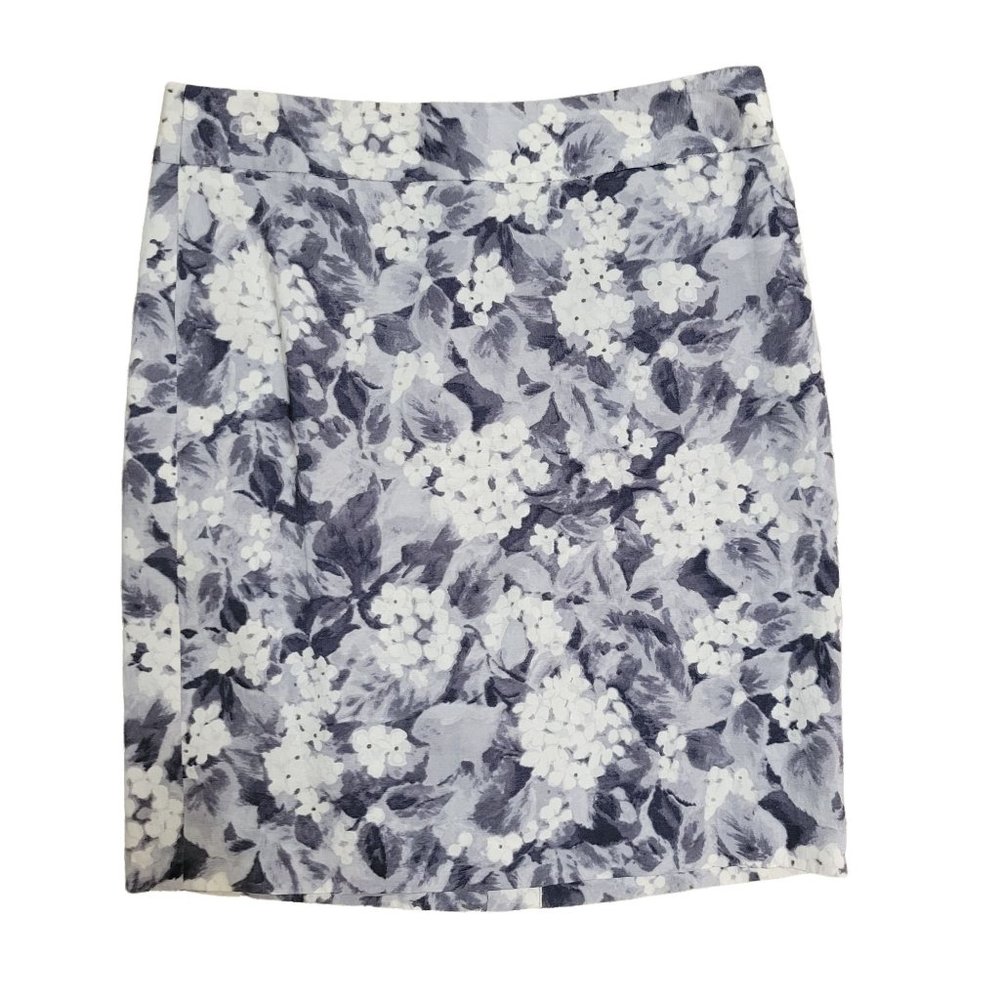 Talbots Petites Gray White Lined Floral Above the Knee Skirt Petite 6 6P 1004